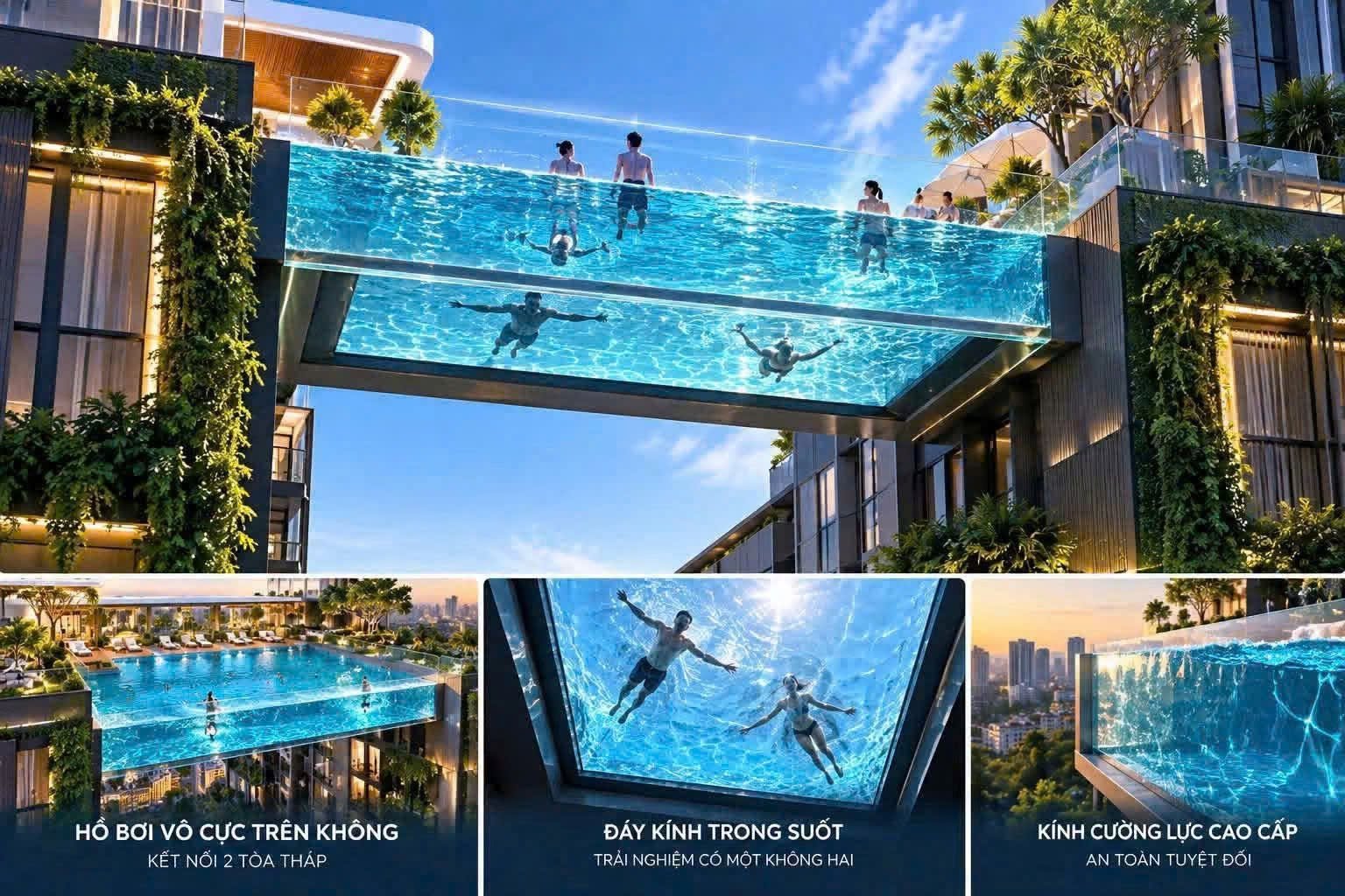 Phối cảnh hồ bơi cầu nối hai tòa tháp Happy One Elite